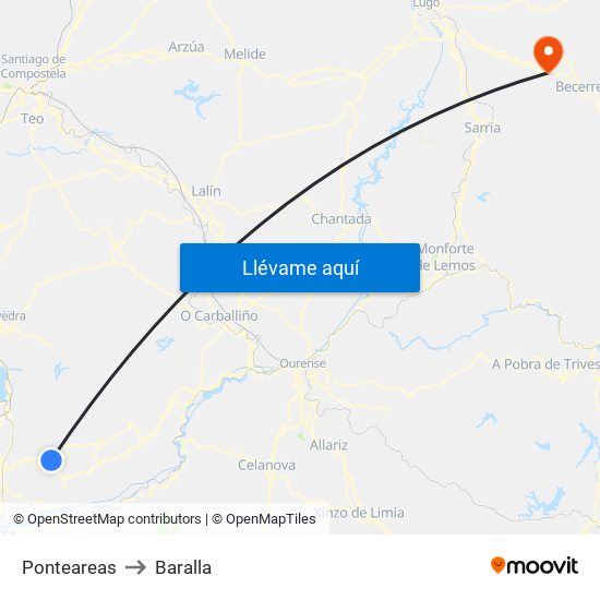 Ponteareas to Baralla map