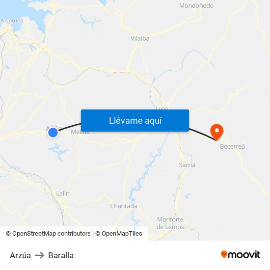 Arzúa to Baralla map