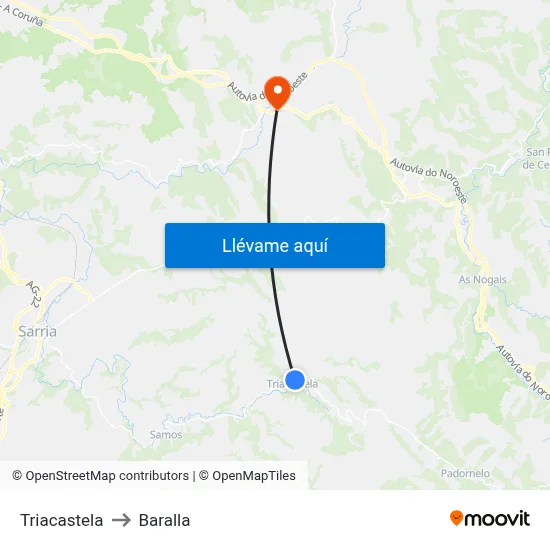 Triacastela to Baralla map