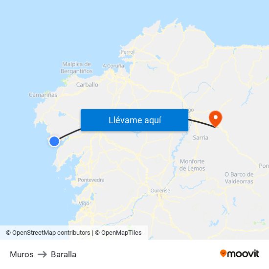 Muros to Baralla map