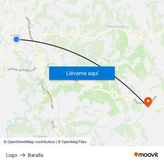 Lugo to Baralla map