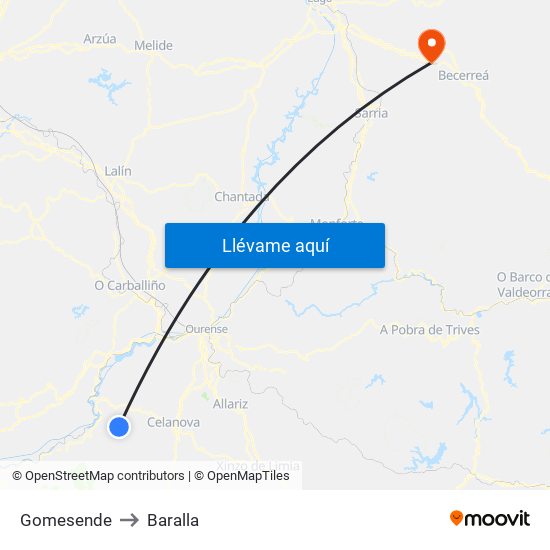 Gomesende to Baralla map