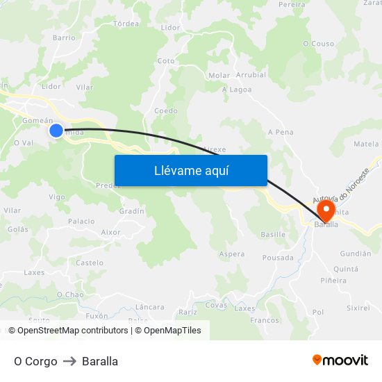 O Corgo to Baralla map