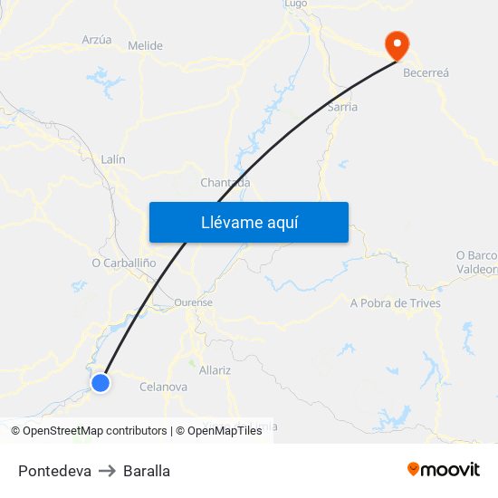 Pontedeva to Baralla map