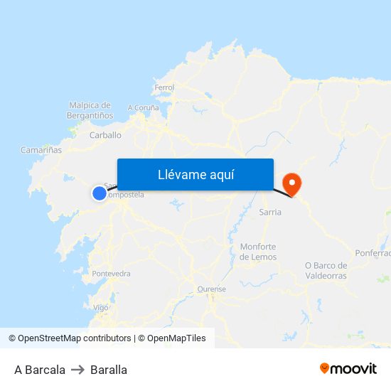 A Barcala to Baralla map