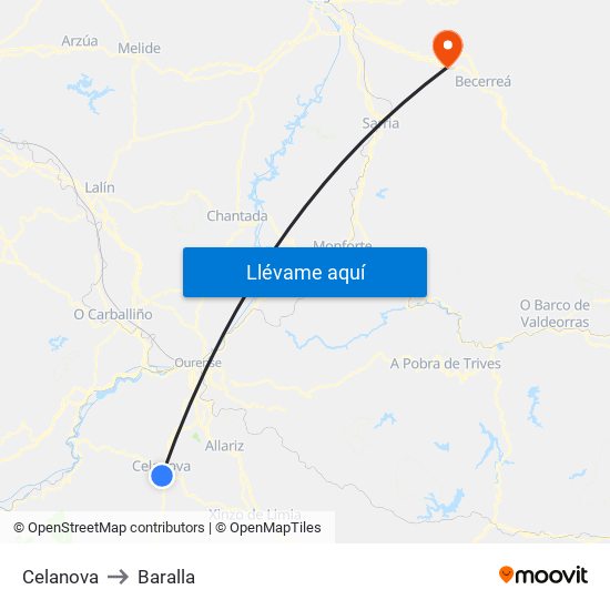 Celanova to Baralla map