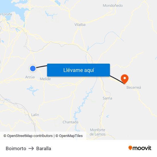 Boimorto to Baralla map