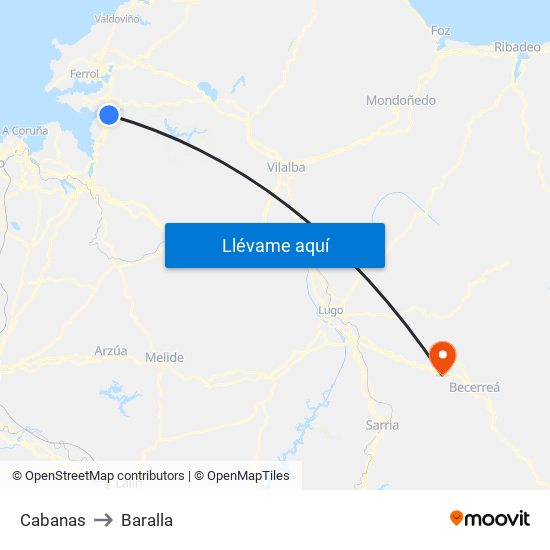 Cabanas to Baralla map