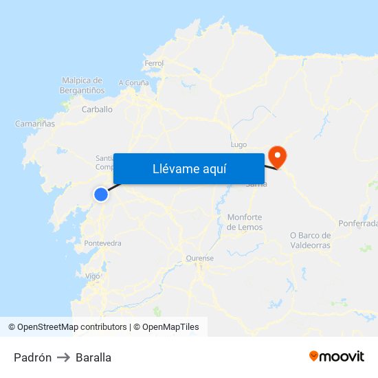 Padrón to Baralla map
