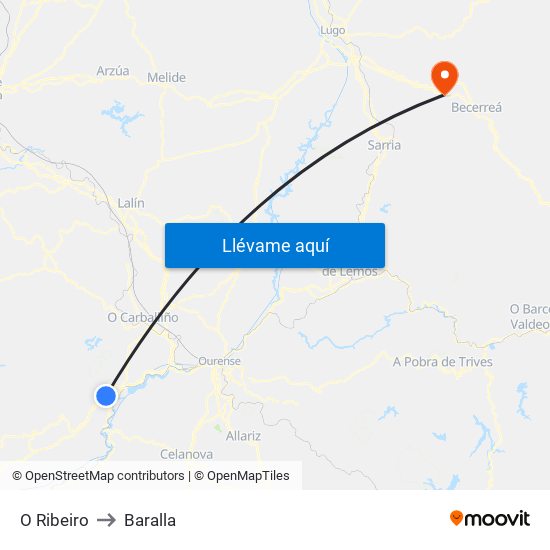 O Ribeiro to Baralla map