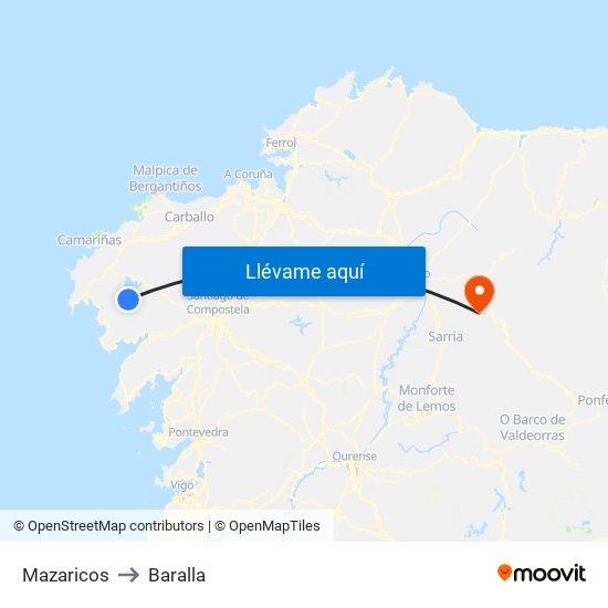 Mazaricos to Baralla map