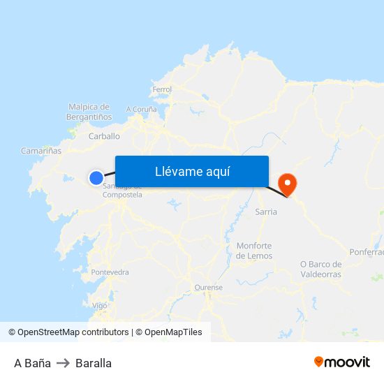 A Baña to Baralla map
