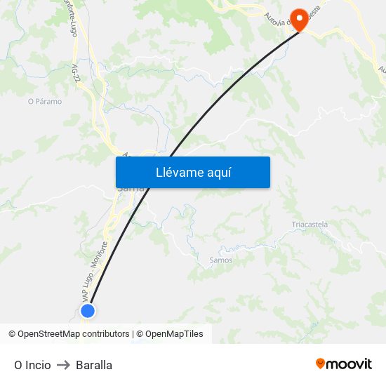 O Incio to Baralla map