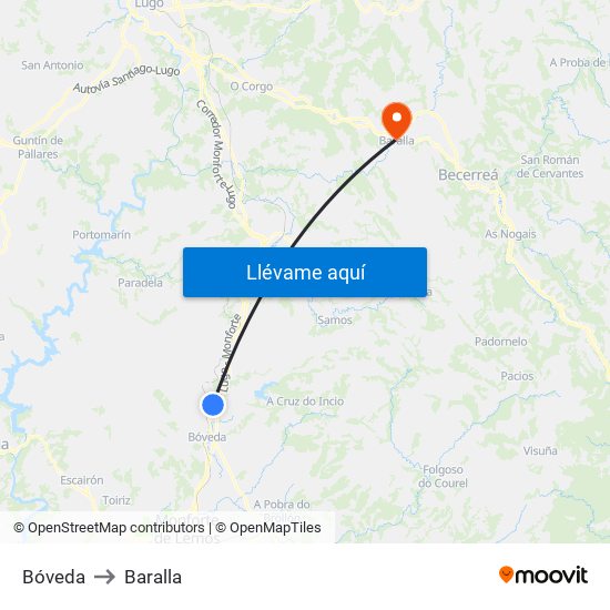 Bóveda to Baralla map