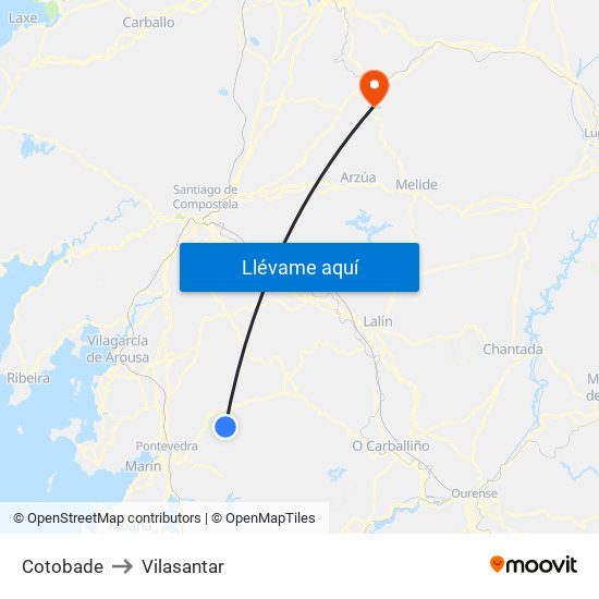 Cotobade to Vilasantar map