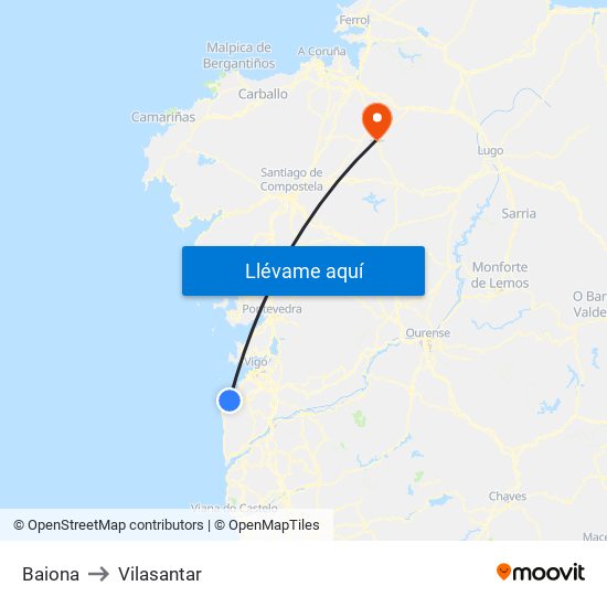 Baiona to Vilasantar map