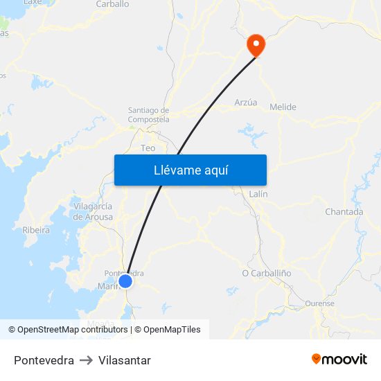 Pontevedra to Vilasantar map