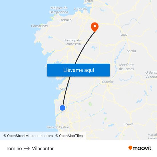Tomiño to Vilasantar map