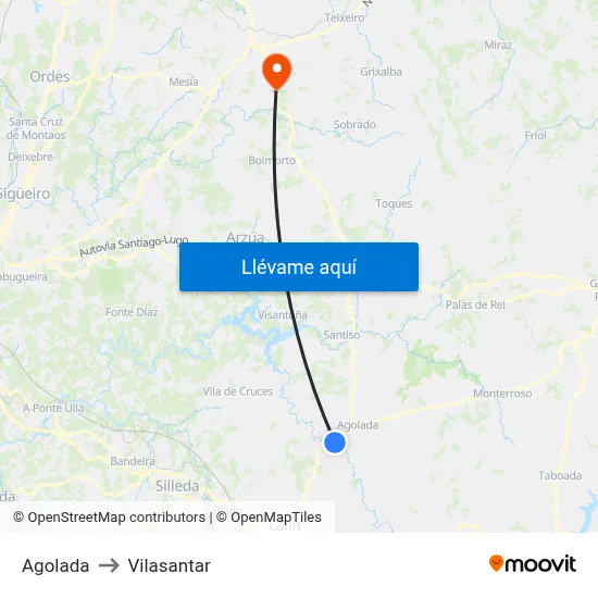 Agolada to Vilasantar map
