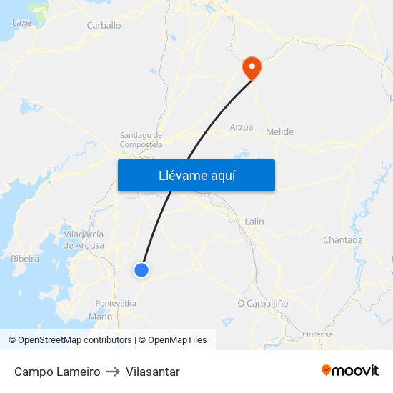 Campo Lameiro to Vilasantar map