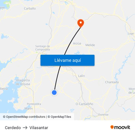 Cerdedo to Vilasantar map