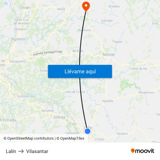 Lalín to Vilasantar map