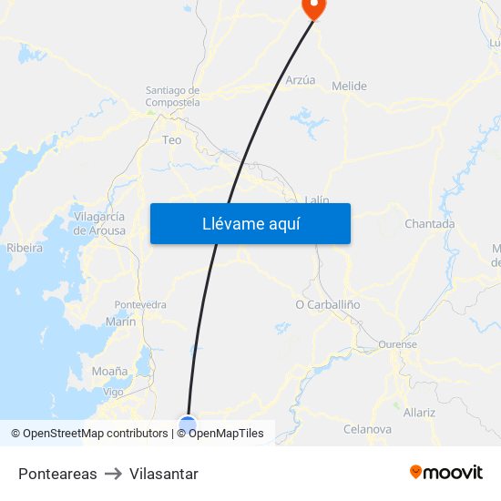 Ponteareas to Vilasantar map