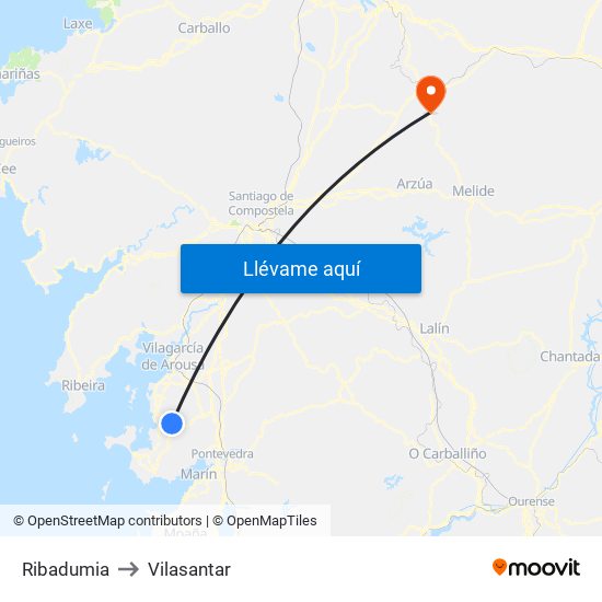 Ribadumia to Vilasantar map