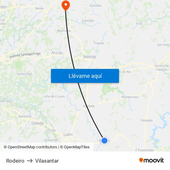 Rodeiro to Vilasantar map