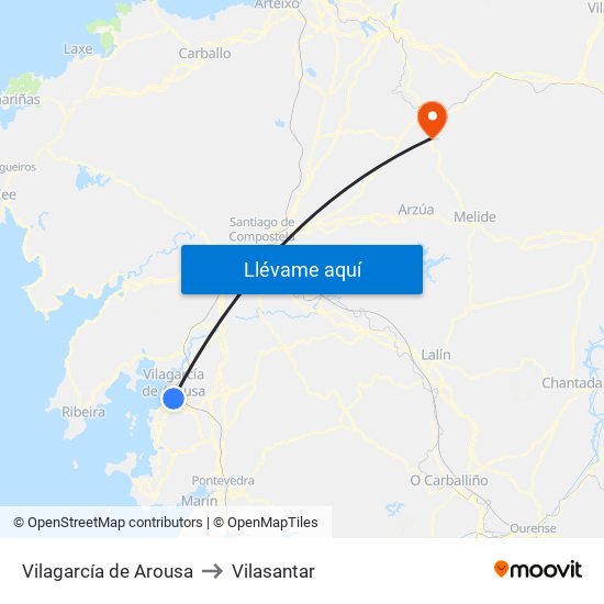 Vilagarcía de Arousa to Vilasantar map