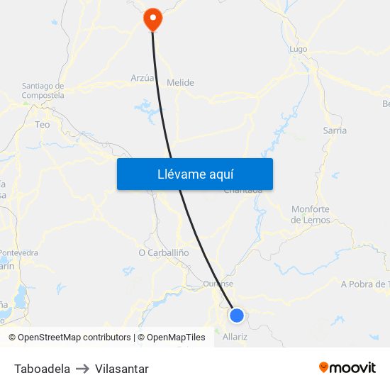 Taboadela to Vilasantar map