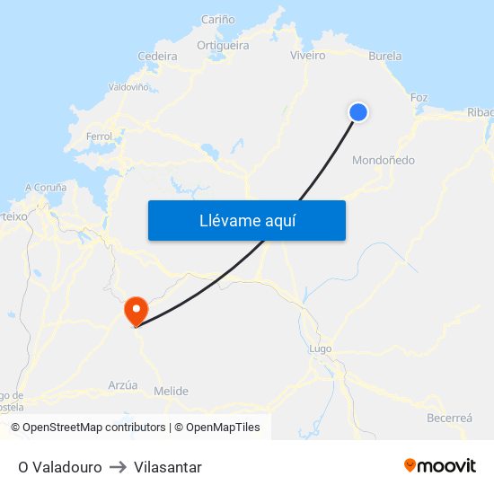 O Valadouro to Vilasantar map
