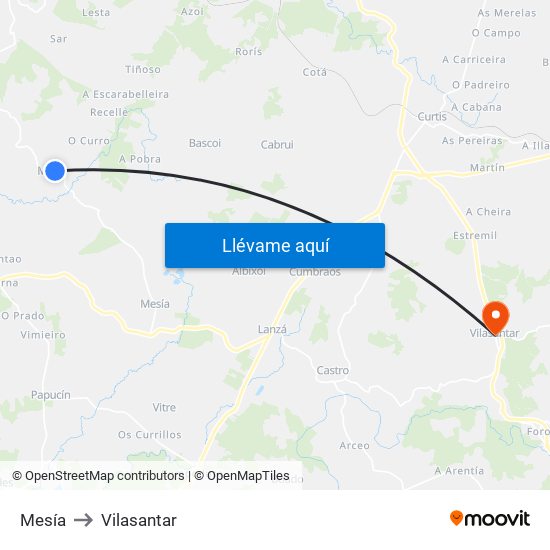 Mesía to Vilasantar map