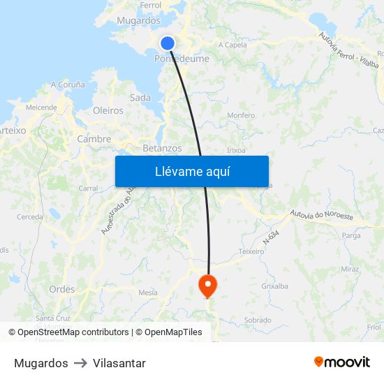 Mugardos to Vilasantar map