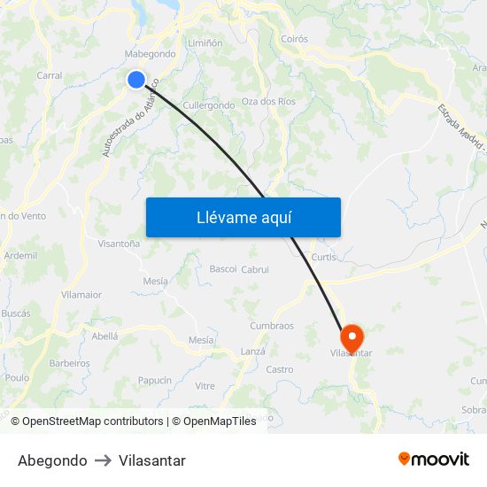 Abegondo to Vilasantar map