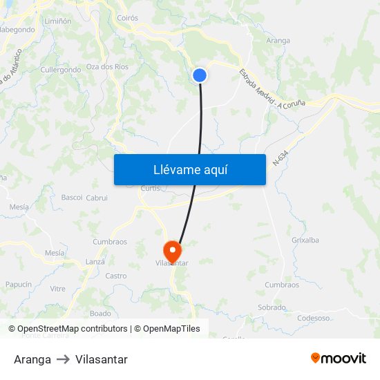 Aranga to Vilasantar map