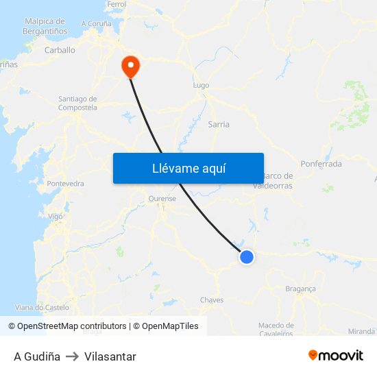 A Gudiña to Vilasantar map