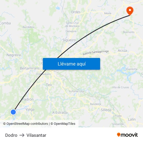 Dodro to Vilasantar map