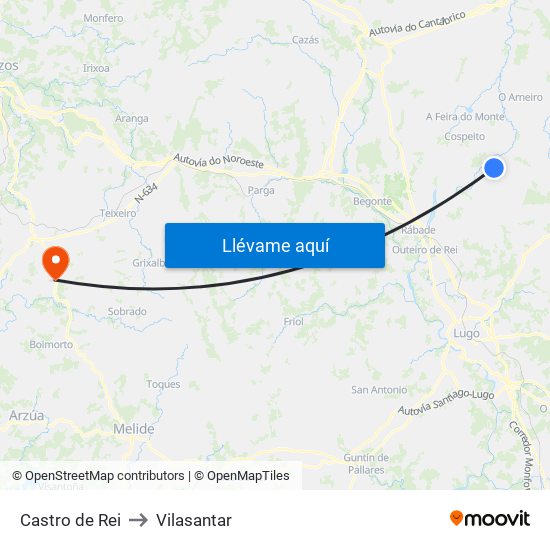Castro de Rei to Vilasantar map