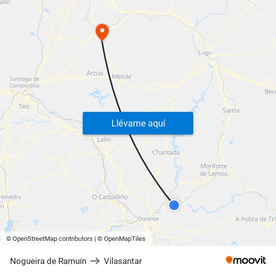 Nogueira de Ramuín to Vilasantar map
