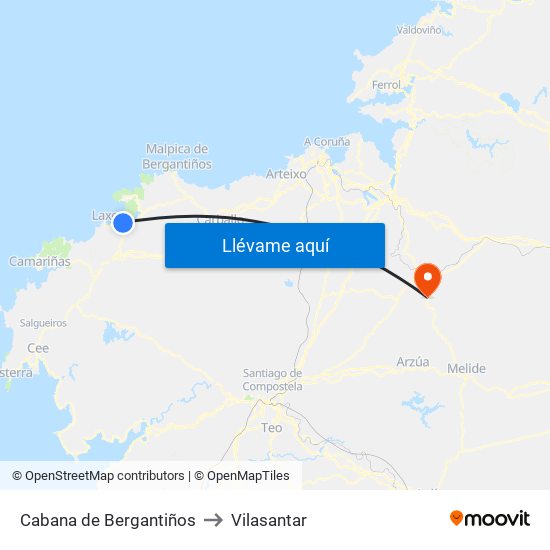 Cabana de Bergantiños to Vilasantar map