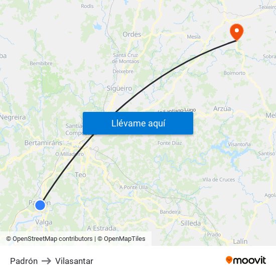 Padrón to Vilasantar map