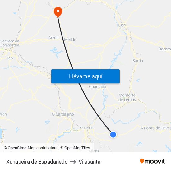 Xunqueira de Espadanedo to Vilasantar map