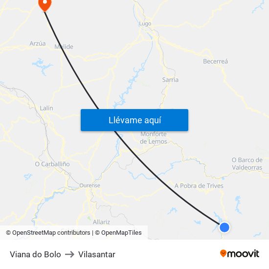 Viana do Bolo to Vilasantar map