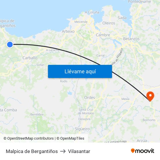 Malpica de Bergantiños to Vilasantar map