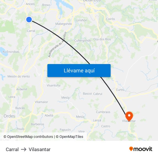 Carral to Vilasantar map