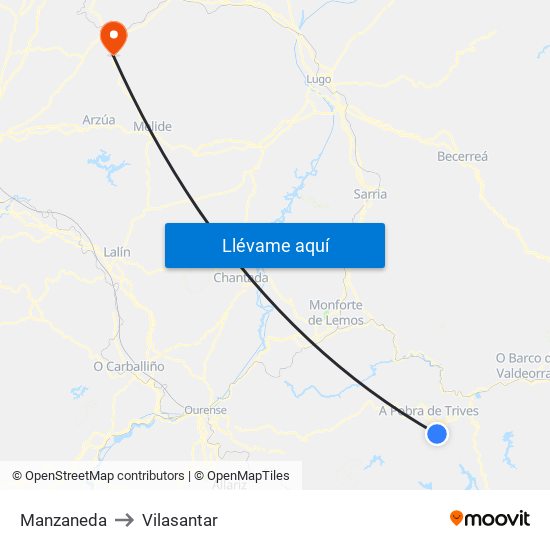 Manzaneda to Vilasantar map