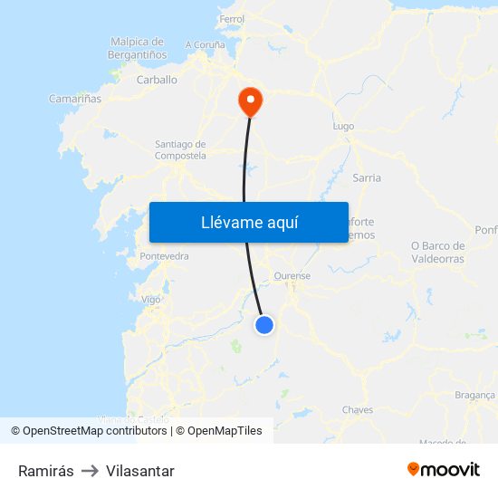 Ramirás to Vilasantar map
