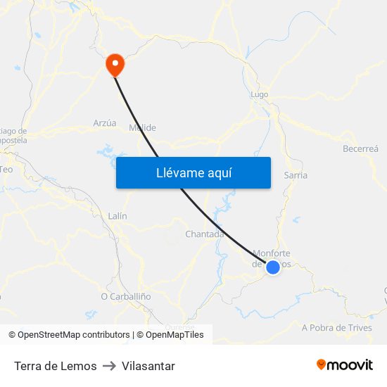 Terra de Lemos to Vilasantar map
