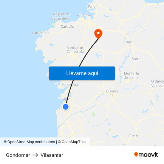 Gondomar to Vilasantar map